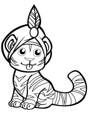 Cute Tiger In Turban Coloring Page